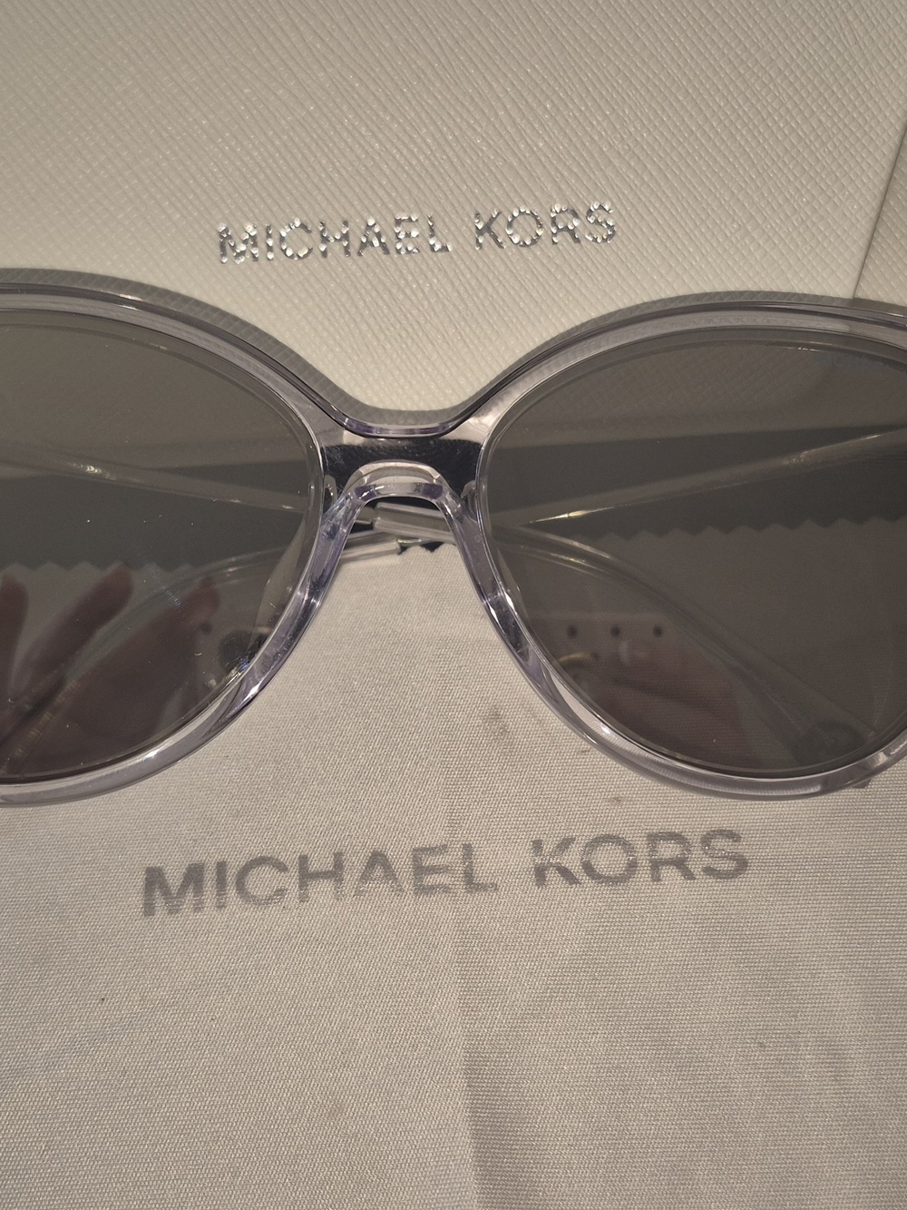Michael Kors Transparent Frame Sunglasses with Gray Lenses